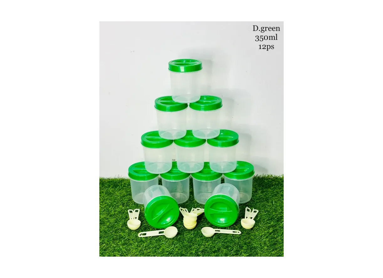 Kitchen Storage 350ML Bottles 12 pcs with Spoon / Clear Plastic Lids / Colurfull Kitchen