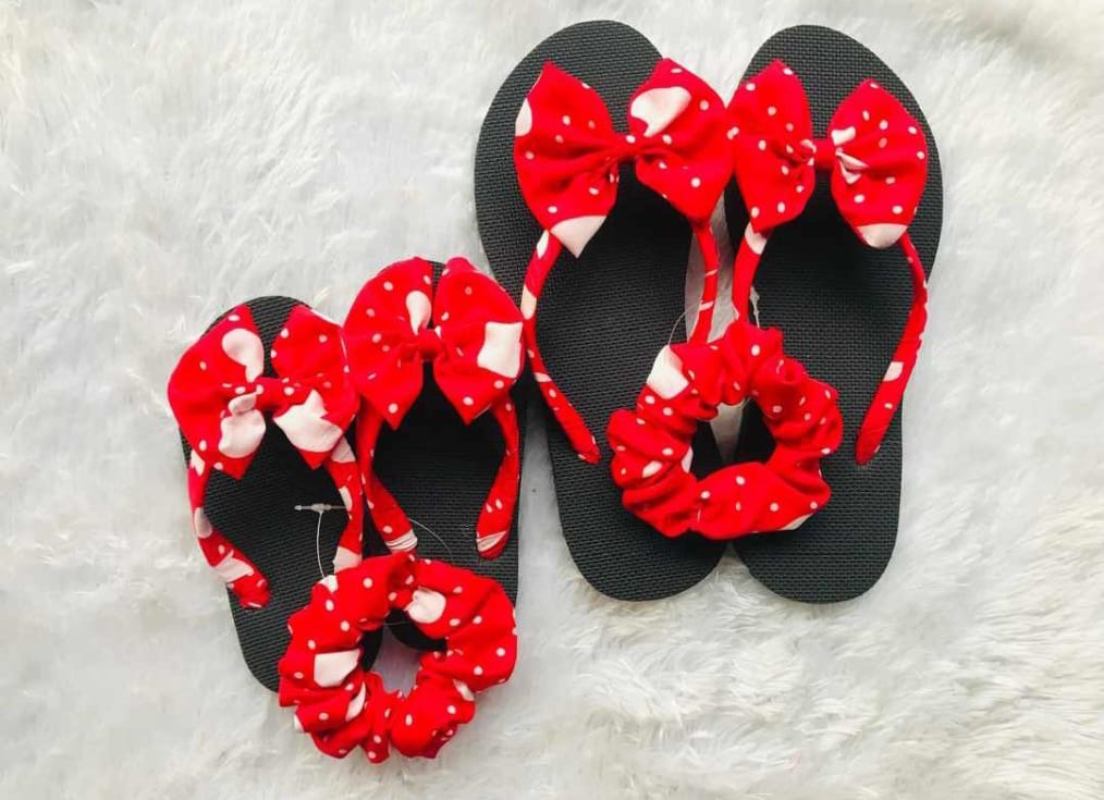 Bow Slippers with Free Hair Band | for Mom and Baby