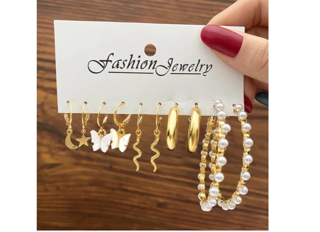 Gold and white earring set