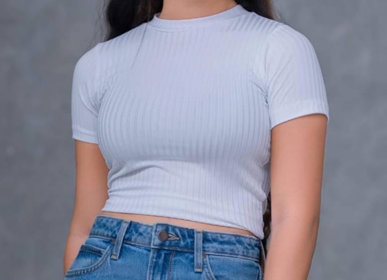 HALF SHORT SLEEVE RIBBED CROP TOP