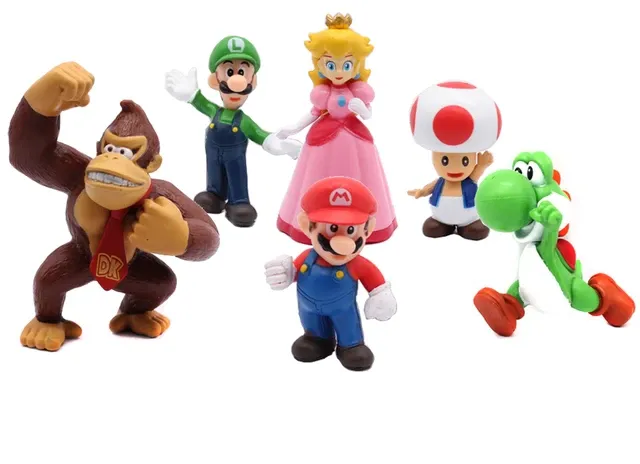 6pcs/set Super Mario Bros PVC Action Figure Toys Dolls Model Set Luigi Yoshi Donkey Kong Mushroom For Kids Birthday Gifts