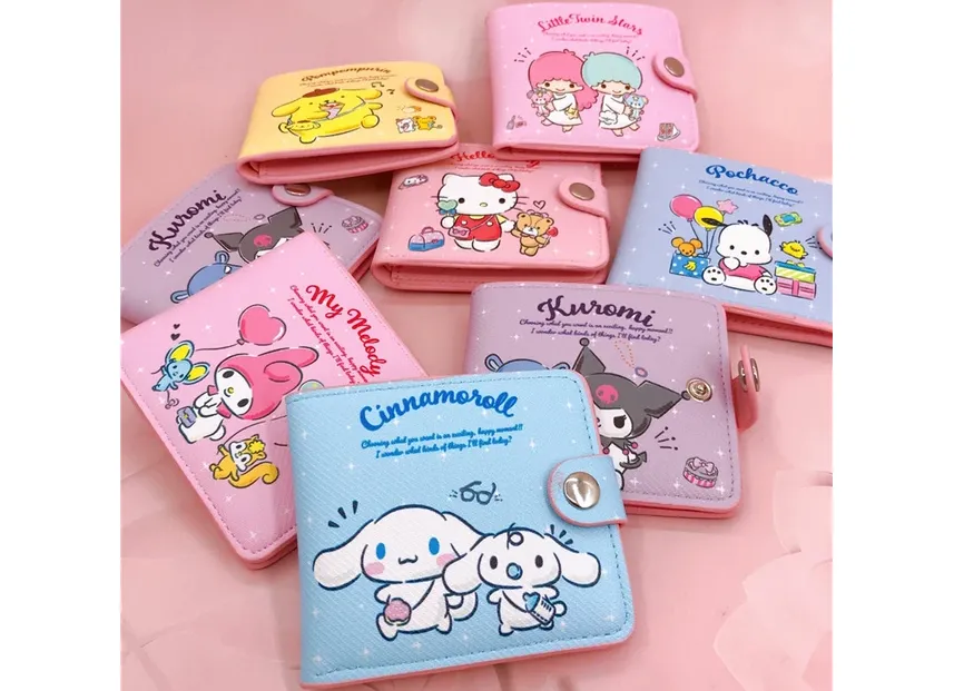 Kawaii Hello Kitty Cinnamoroll My Melody Kuromi Sanrio New Pu Casual Money Bag Coin Purse Card Holder Wallet With Buttons