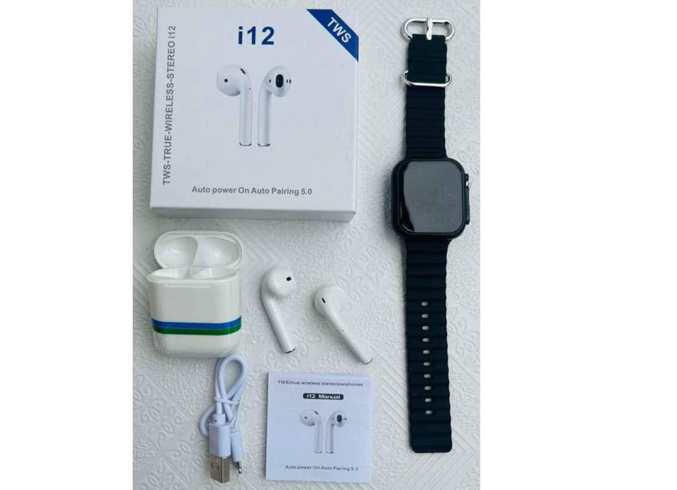 I 12 & LED Wotch pack Earbuds & Watch Combo Pack