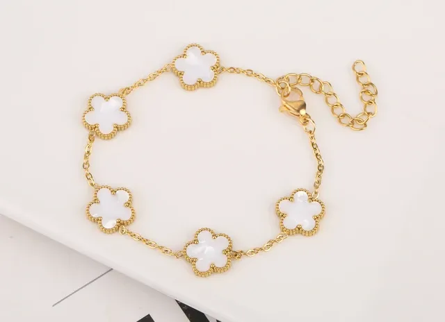 Adjustable New Design Gold Plated Stainless Steel 316L Plant Flower Bracelet With Five Leaf Petals Women's Luxury Gifts Clover