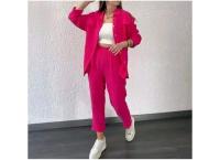 Autumn Solid Womens Pants Set Loose Long Sleeve Lapel Shirt High Waist Pants Two Piece Set For Women Casual Women's Clothes 2pcs