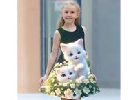 Summer Dress For Girls 2024 Kids Clothes Casual Sleeveless O-neck Cat 3D Print Children Princess Party Dresses 2 To 8 Years Old