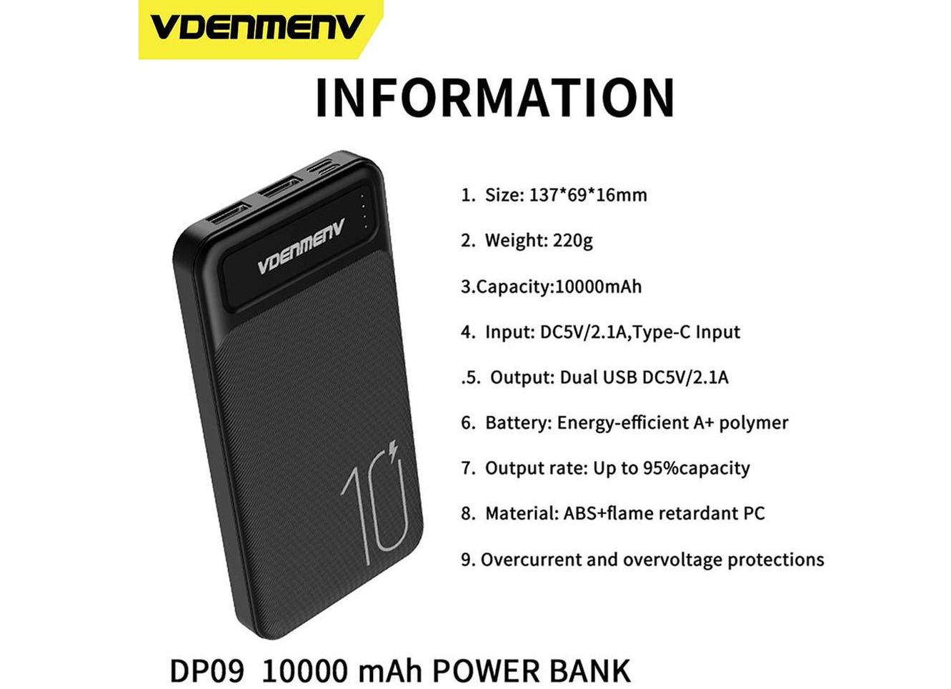 VDENMENV DP-09 10000MAH Power Bank (Wholesale Only)