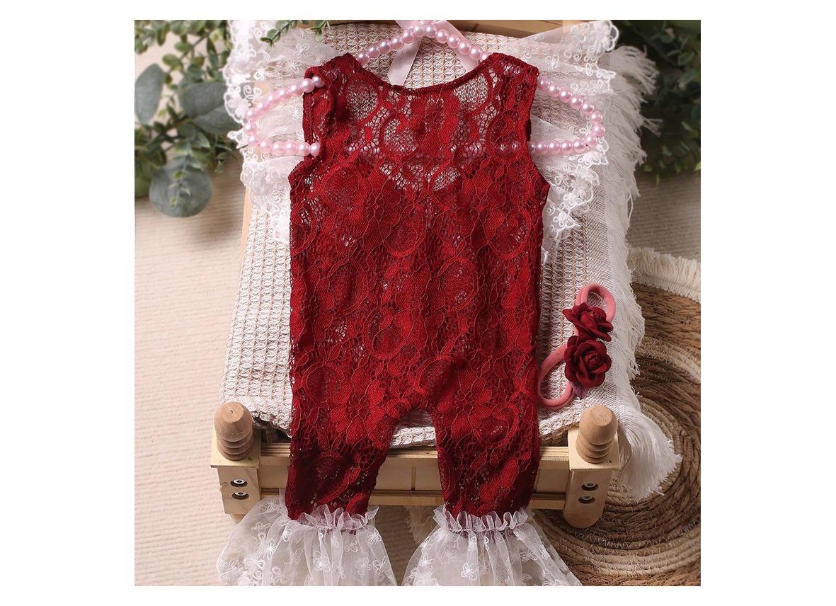 Ylsteed Newborn Lace Jumpsuit with Headband Baby Girl Photography Outfits Newborn Photo Shooting Clothes