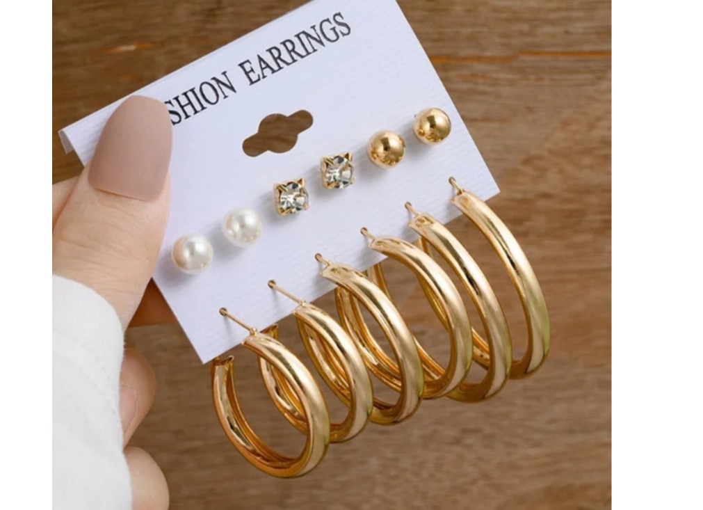 Gold and white earring set