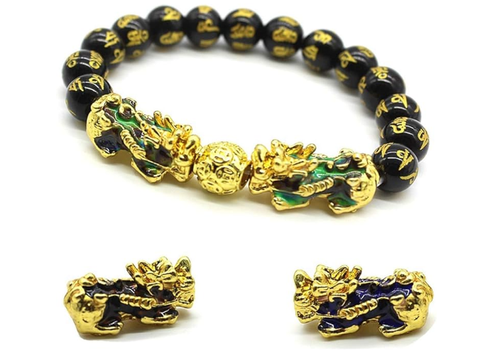 Feng Shui Black Obsidian Wealth Bracelet Color Changed Pi Xiu Bracelets Dragon Mantra