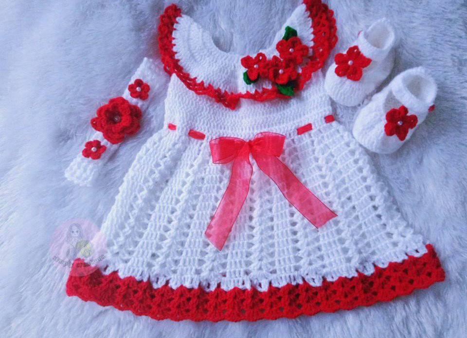 New baby girls soft acrylic yarn handmade frock