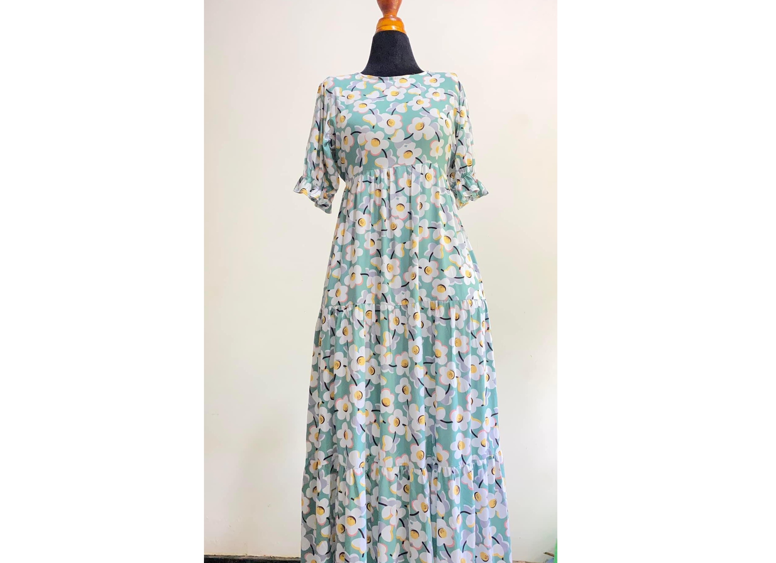 New women floral half sleeve maxi dress