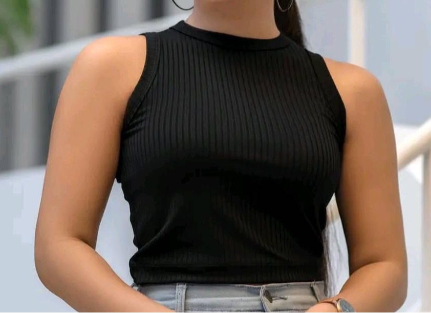 SLEEVE LESS RIBBED CROP TOP