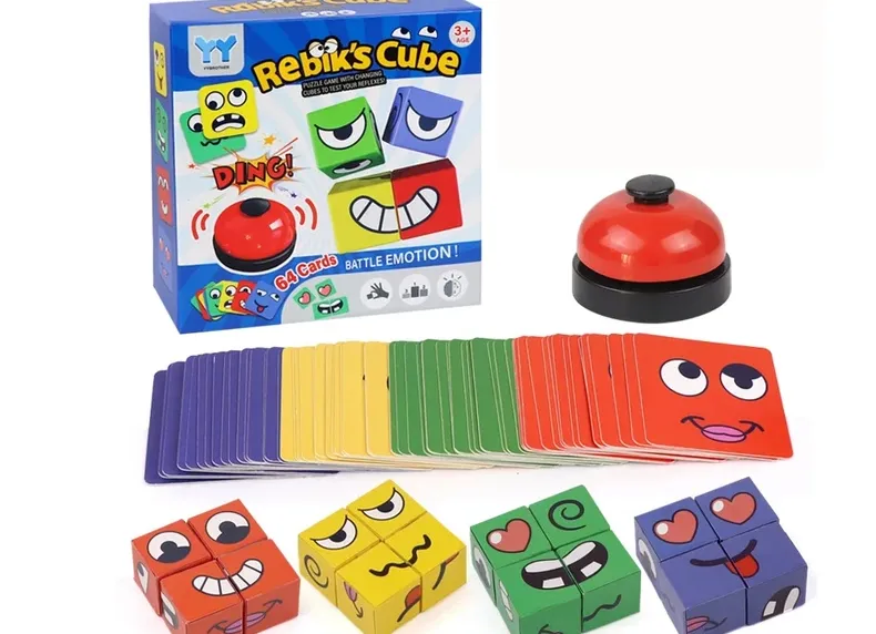 Kids Face Change Expression Puzzle Building Blocks Montessori Cube Table Game Toy Early Educational Toys for Children Gifts