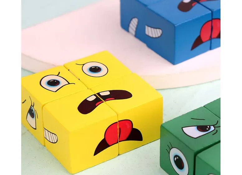 Kids Face Change Expression Puzzle Building Blocks Montessori Cube Table Game Toy Early Educational Toys for Children Gifts