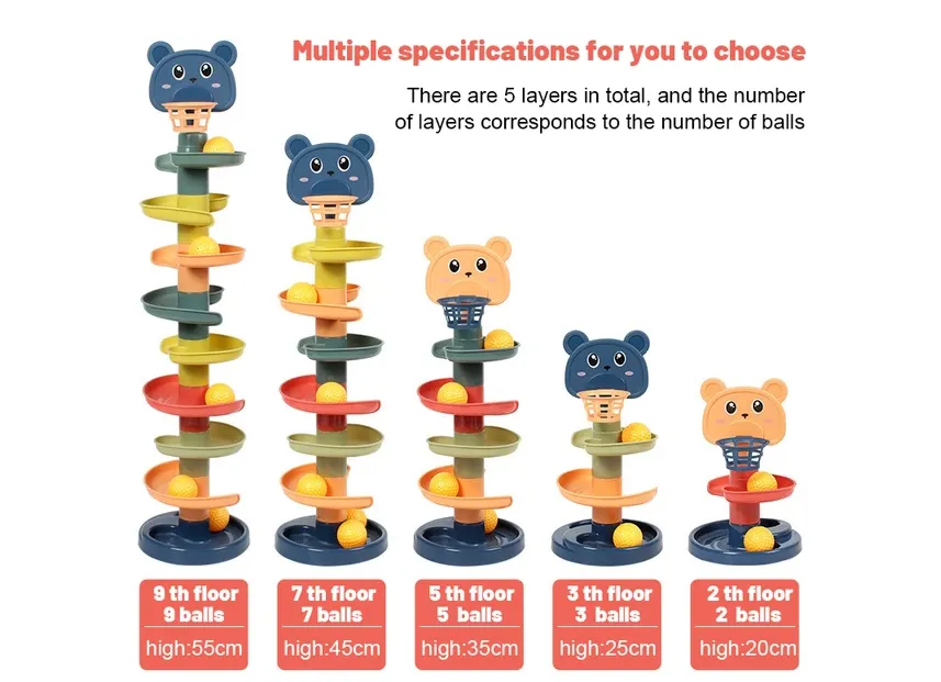 Baby Toys Sliding Rolling Balls Pile Tower Stacking Early Educational Puzzle Rotating Spin Track Toddler Gifts For Children Kids