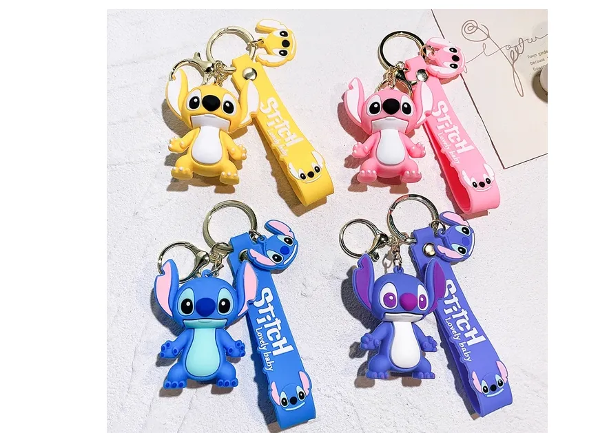 Lilo & Stitch Toys Keychian Anime Stitch Pendant Keychain Sweet Pink Angel Keychians Women Car Keyring Girl Birthday Gif