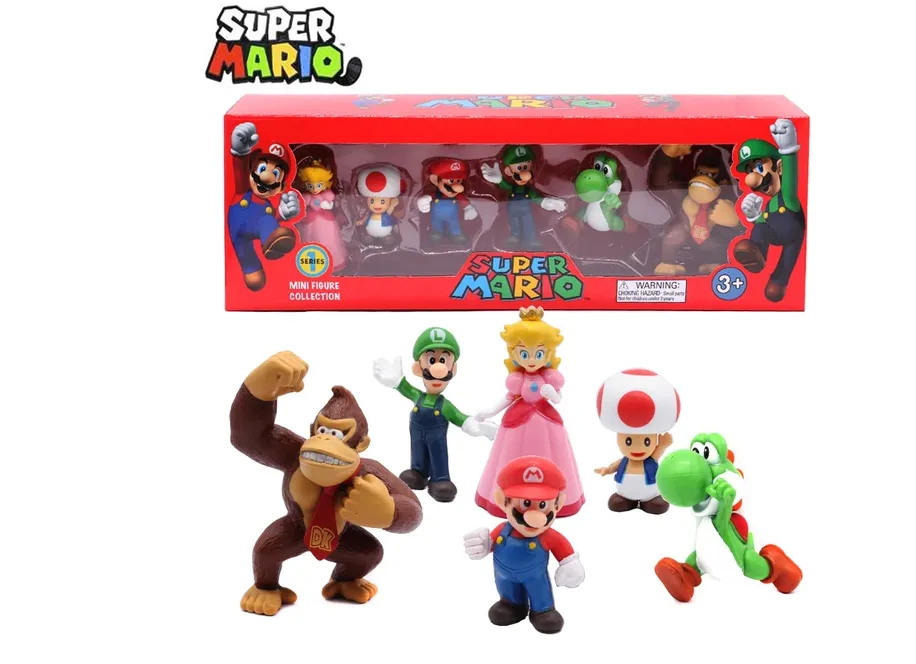 6pcs/set Super Mario Bros PVC Action Figure Toys Dolls Model Set Luigi Yoshi Donkey Kong Mushroom For Kids Birthday Gifts