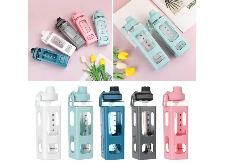 700ml Cute Water Bottle for Girls with Lid Straw Sticker Plastic Juice Milk Portable Kawaii Tumbler Children's Drinkware DIY Gif