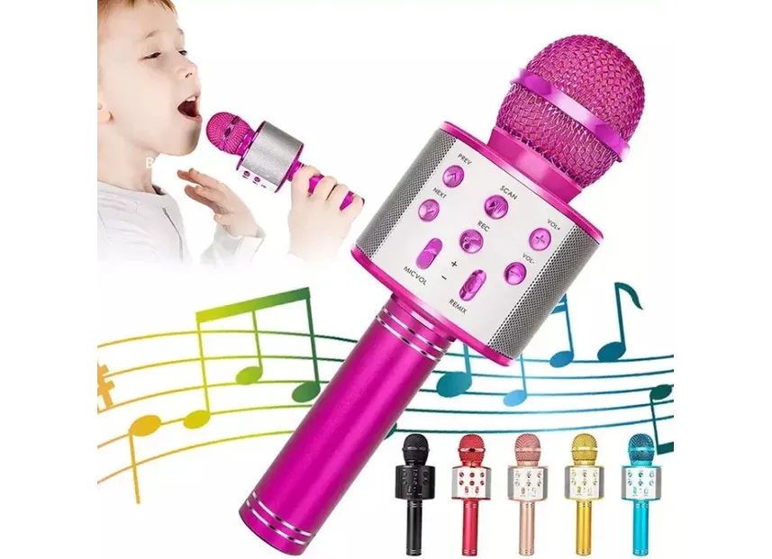 Karaoke Bluetooth Speaker With Microphone,Rechargeable Portable Voice Changer Wireless Bluetooth Mic for Children