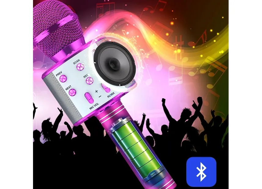 Karaoke Bluetooth Speaker With Microphone,Rechargeable Portable Voice Changer Wireless Bluetooth Mic for Children