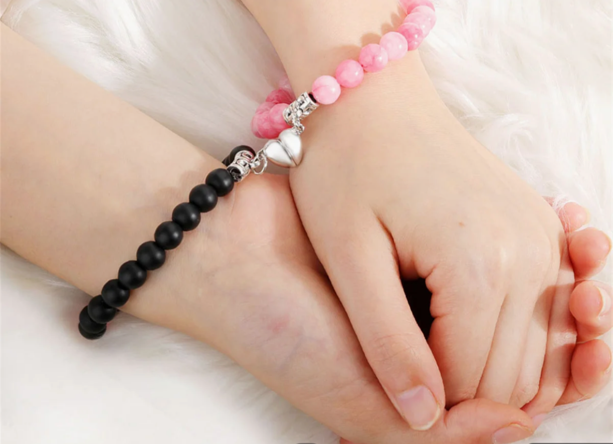 Set natural Stone Heat magnet couple bracelets