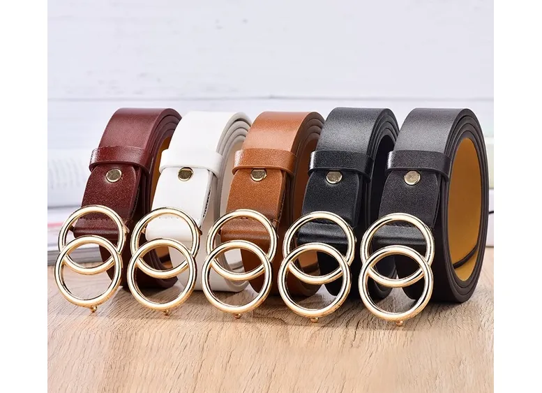 Women's Belt Trend Double Round Buckle Belt Simple And Versatile Youth Belt Pu Leather Belt Paired With Jeans Skirt Women Belt