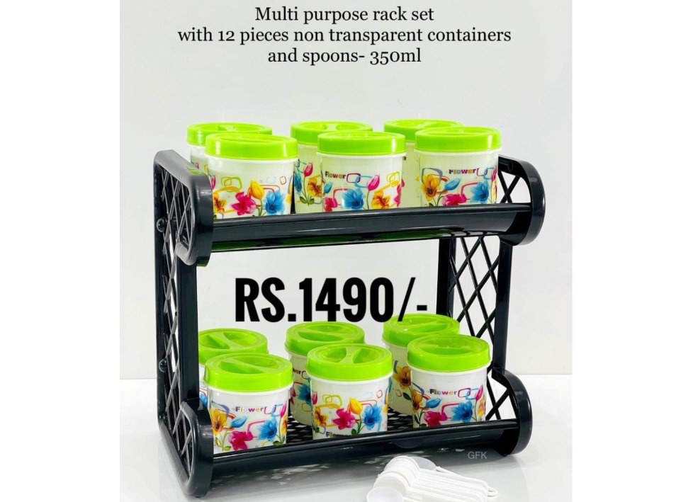 Multi purpose Rack set with non transparent 12 containers & Spoon