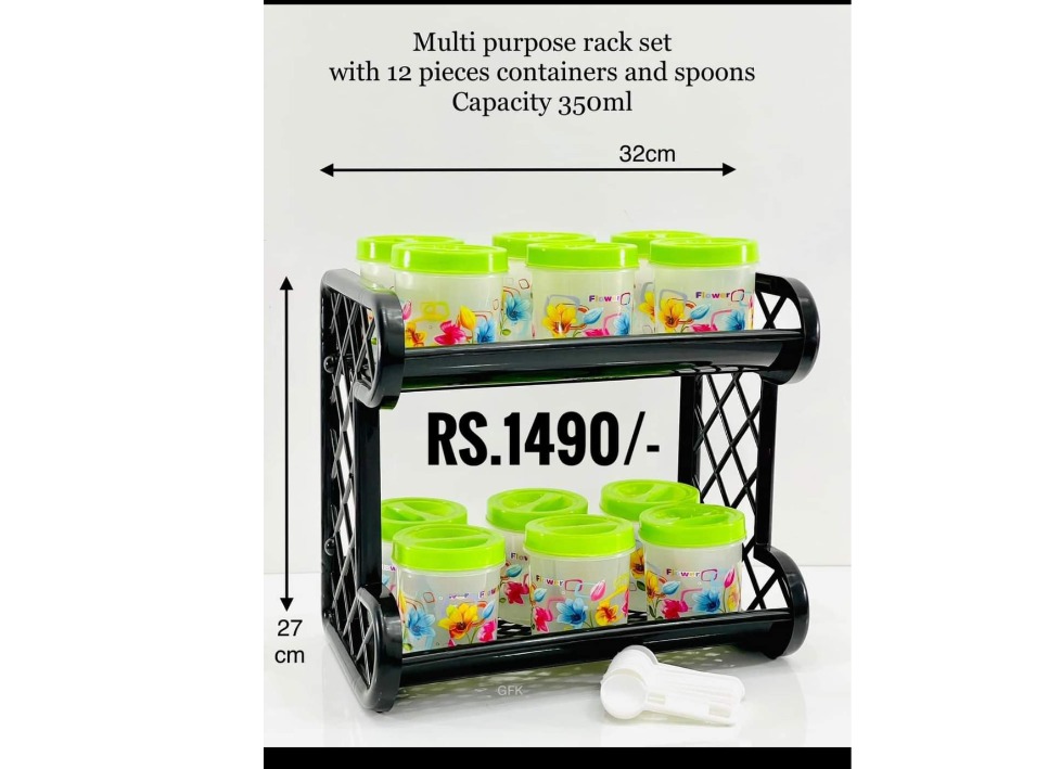 Multi purpose Rack set with non transparent 12 containers & Spoon