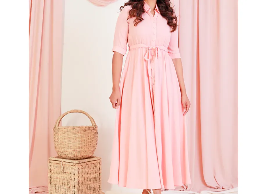 Belted Shirt Dress with Folded Sleeves