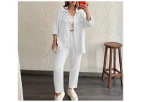 Autumn Solid Womens Pants Set Loose Long Sleeve Lapel Shirt High Waist Pants Two Piece Set For Women Casual Women's Clothes 2pcs