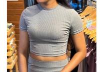 WOMEN SHORT SLEEVE RIBBED CROP TOPS