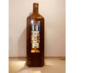 Bottle shape cabinet  Teakwood  Rustic & NC 15 years warranty  9mm glass 65 Bottles stock capacity