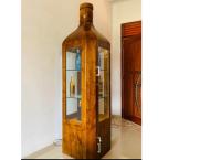 Bottle shape cabinet  Teakwood  Rustic & NC 15 years warranty  9mm glass 65 Bottles stock capacity