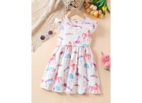 New Casual Summer Kids Girls Dress Cute Print Pattern Children Holiday Short Sleeve Dresses For 2-10 Year