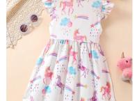 New Casual Summer Kids Girls Dress Cute Print Pattern Children Holiday Short Sleeve Dresses For 2-10 Year