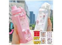 700ml Cute Water Bottle for Girls with Lid Straw Sticker Plastic Juice Milk Portable Kawaii Tumbler Children's Drinkware DIY Gif