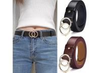 Women's Belt Trend Double Round Buckle Belt Simple And Versatile Youth Belt Pu Leather Belt Paired With Jeans Skirt Women Belt